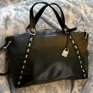 Michael Kors Black Satchel Crossbody Bag  with Silver Designs